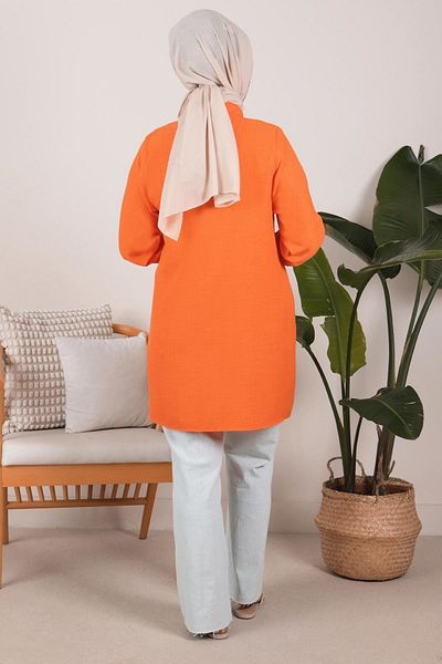N.Y.YILDIZ Star Linen Ayrobin Shirt Collared Unit Detailed Hidden Button New Season Tunik