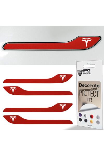 Tesla Model 3 - Model Y Için Özel Kesim Tesla Logolu Kapı Kolu Sticker Seti (4'lü Set)