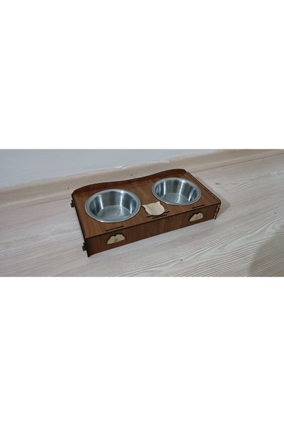 SENBEEN 2'li Ahşap Metal Kedi Köpek Yemek Mamalık, Su Ve Mama Kabı