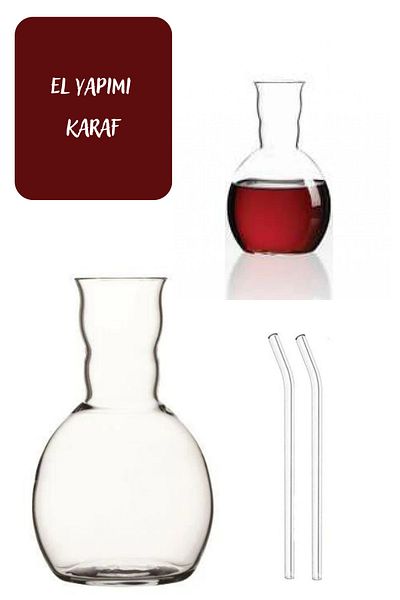 ipek home living Handmade Carafe, Lemonade Glass, Soft Drink Glass, Chubby Glass, 1 Piece with Glass Straw