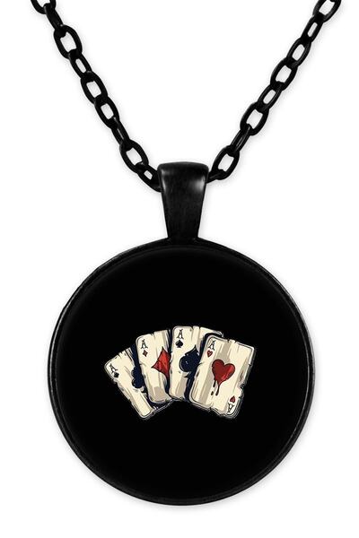 herotasarım Black Chain Playing Card Necklace - Bll3299