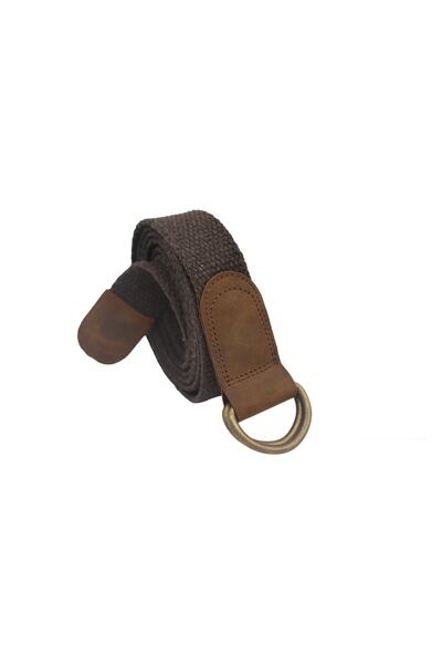 Anatolia Γυναικείο δέρμα 3cm Καφέ D Ring Antique Buckle Υφαντό βαμβακερό καμβά Αθλητικό τζιν Bezel ζώνη