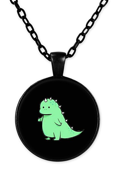 herotasarım قلادة ديناصور سوداء - مع سلسلة، موديل Bll3269
