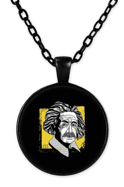 herotasarım قلادة ألبرت أينشتاين السوداء مع سلسلة - Bll981