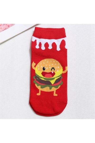 çorapmanya 5 Pairs New Funny Happy Cartoon Foods Series Pizza Fries Hamburger Cola Hot Dog Pattern