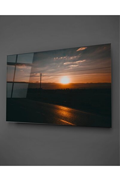 TAULART Tablou orizontal din sticlă cu apus de soare