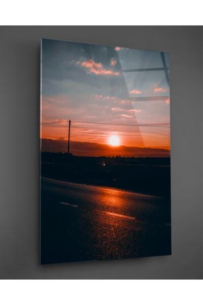 TAULART Tablou vertical din sticlă cu apus de soare