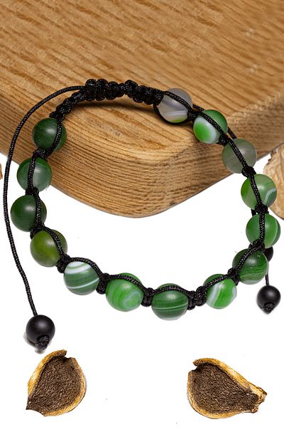 Tesbih Atölyesi Certified Raw Unprocessed Green Agate Stone Bracelet - Macrame