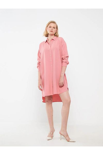 LC Waikiki Πουκάμισο Lcw Vision γιακά ίσιο μακρυμάνικο oversize γυναικείο φόρεμα