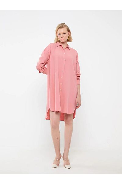 LC Waikiki Πουκάμισο Lcw Vision γιακά ίσιο μακρυμάνικο oversize γυναικείο φόρεμα