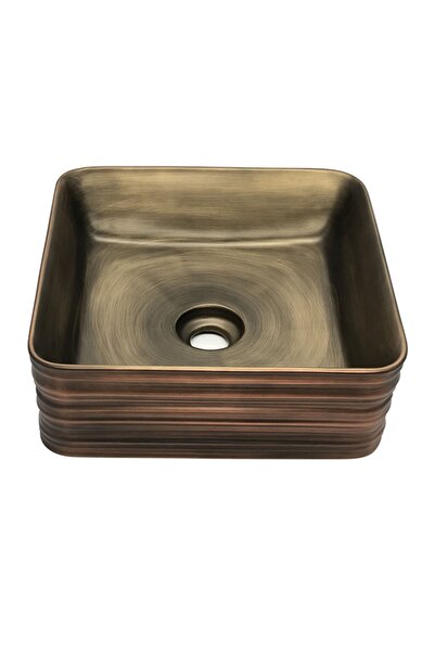 yediyapı Tezgah Üstü Mat Bronz Kare Seramik Çanak Lavabo