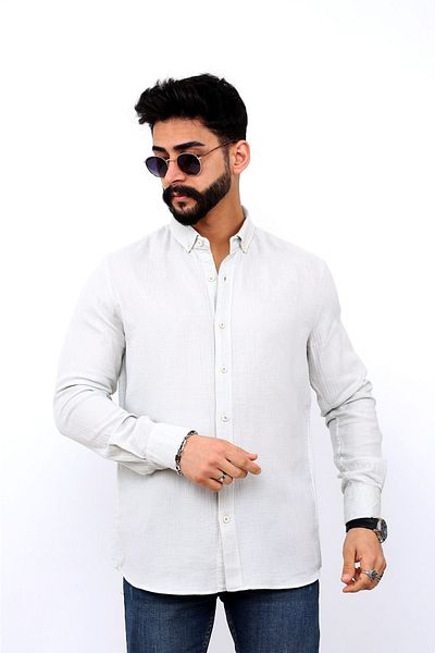 hammerland Men's Pocketless Linen Shirt - Gray Hmd0002