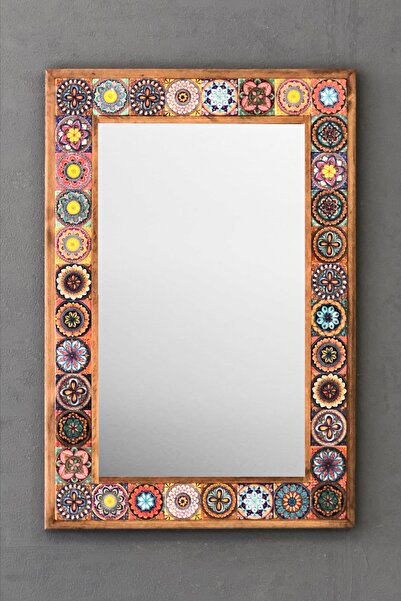 Oscar Stone Decor Masif Çerçeveli Mozaik Taş Ayna 43 cm X 63 cm Morocco-etnik...