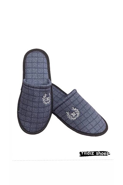 YILDIZ SHOES Ανδρικές παντόφλες σπιτιού με μοτίβο Κεντημένες καθημερινές κλειστές παντόφλες επισκεπτών Χειμερινές παντόφλες επισκεπτών για σπίτι Ναυτικό μπλε