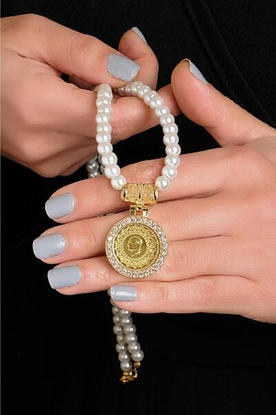 aytekgold 22 Ayar Çeyrek Altınlı Incili Kolye