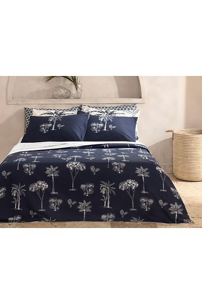 English Home Σετ Παπλωματοθήκη Διπλό Βαμβακερό Navy Blue Wild Palms - 200x220 cm