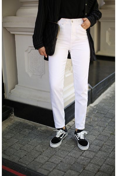 LİMABEL High Waist Lycra White Mom Jeans Stretchy Jeans