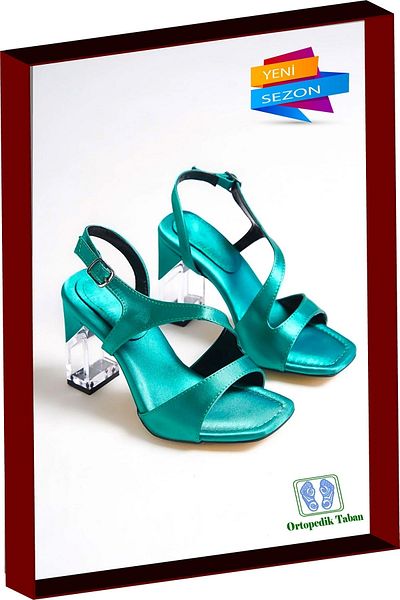 BAKGİY Green Satin Women's Transparent Heel Heeled Shoes Bg1112-119-0003
