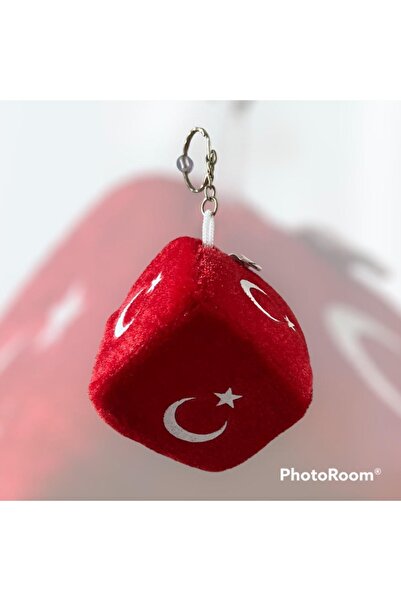 ARALMİNİAVM Türk Bayraklı Peluş Vantuzlu Zar Araba Süsü Anahtarlık Çanta Süsü