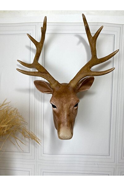 biomaxi plus Duvar Dekorasyon Ürünü Duvar Süsü Eskitme Tasarım El Boyaması Geyik Kafası Asilabilir (42 CM)