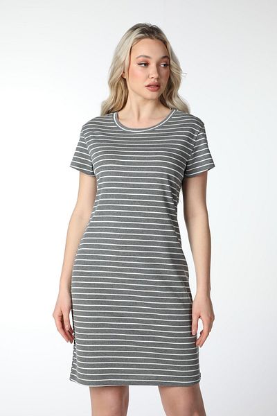 defys Women's Striped Short Sleeve Dress Dark Grey-white