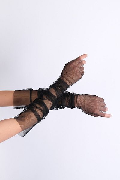 Hayalperest boncuk قفازات الزفاف الطويلة نصف اليد السوداء