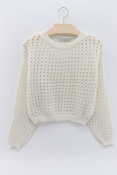 macharelbasic Pulover de damă, cu decolteu O, cu model, ajurat, tricotaj sezonier