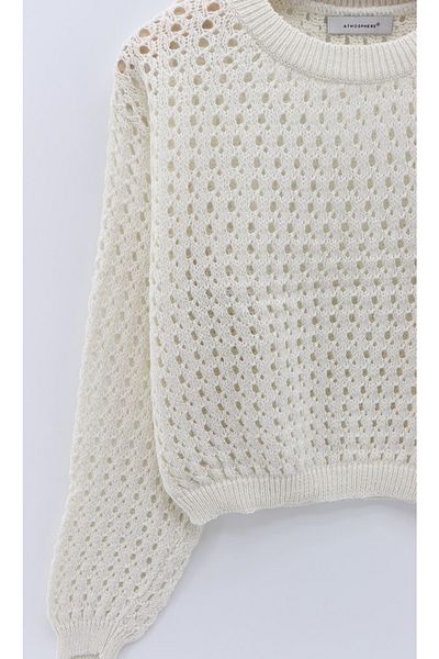 macharelbasic Pulover de damă, cu decolteu O, cu model, ajurat, tricotaj sezonier