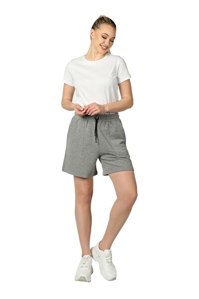 defys Women's Elastic Waist Pocketed Label Detailed Regular Fit Shorts Anthra...