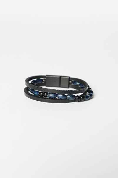 ALTINYILDIZ CLASSICS Men's Navy Blue-black Leather Bracelet