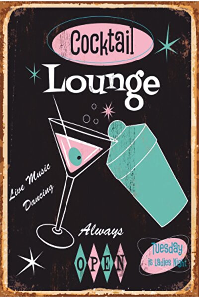 Hayat Poster Cocktail Lounge Alcool Tablă Retro Poster din lemn