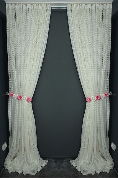 AKÇA TEKSTİL Large Baklava Model Cream Color Single Wing Ready Planted Pleated Background Curtain 300*260 Cm