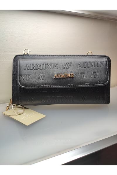 Armine Black Laser Printed Wallet with Chain Strap Compartment