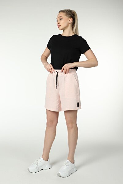 defys Kadın Beli Lastikli Cepli Etiket Detaylı Regular Fit Şort Pembe Melanj