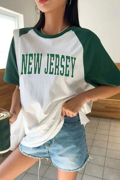 AFROGİYİM Γυναικείο μπλουζάκι New Jersey με στάμπα σε κομμάτια Oversize