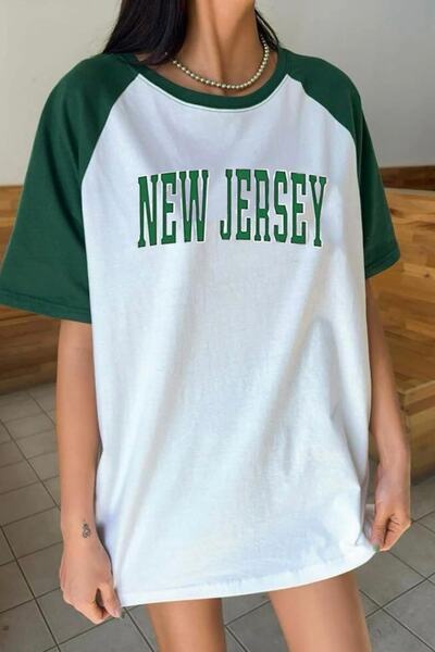 AFROGİYİM Γυναικείο μπλουζάκι New Jersey με στάμπα σε κομμάτια Oversize