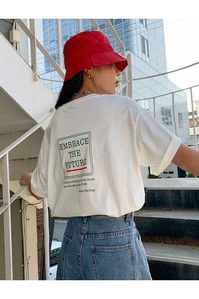 AFROGİYİM Γυναικείο μπλουζάκι Embrance The Future με στάμπα Oversize