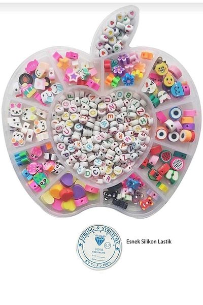 yiğit aksesuar Polymer Clay Fimo Bead Fruit Set in Apple Shaped Plastic Box