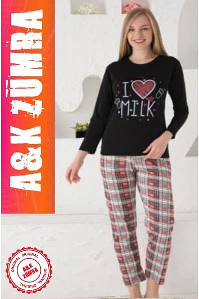 A&K ZÜMRA Set pijama de vară din bumbac pieptănat pentru femei, negru