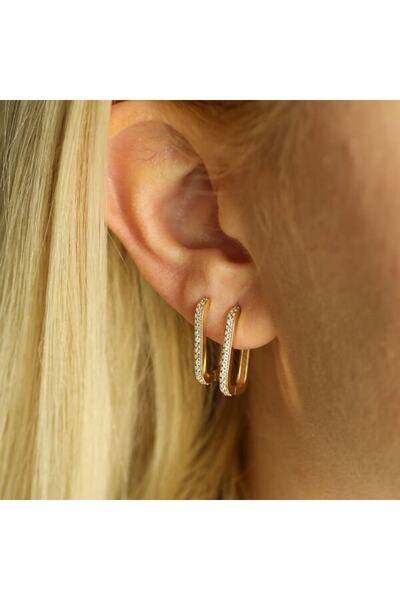 by milo jewellery Dikdörtgen Taş Detaylı Altın Küpe