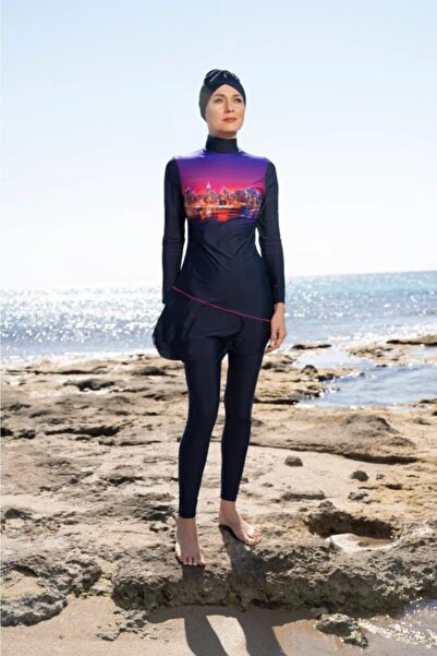 Estiva Синій купальник з принтом, повний розмір, з лікрами