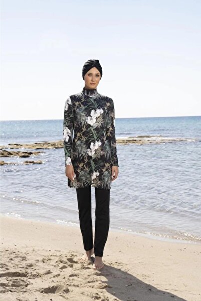Estiva 23907 Black Digital Patterned Full Size Lycra Hijab Swimsuit