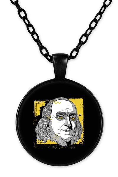 herotasarım قلادة بتفاصيل سلسلة سوداء من بنيامين فرانكلين - Bll979