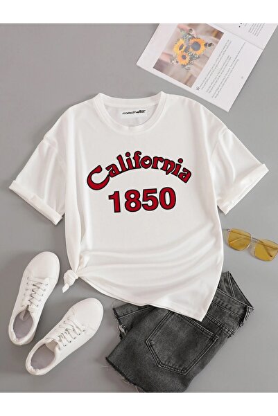 Keywest Velika veličina Kalifornija 1850 Crvena Štampano Oversize kroj Unisex...