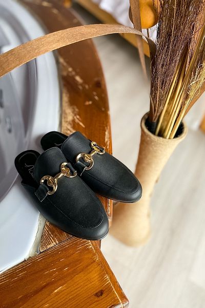 SHOEBELLAS Γυναικείες παντόφλες Estelya Μαύρες Δερμάτινες Πόρπες