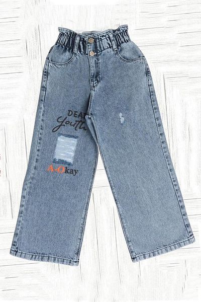 ADABEBEK Pantaloni din denim pentru fete, cu croială largă, cu detaliu, lycra 6626-6627