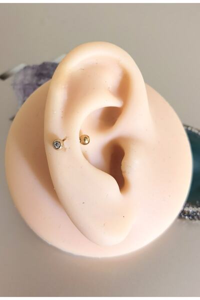 Bylin Minik Zirkon Taşlı %100 Cerrahi Çelik Rook, Snog, Dil, Kaş Muz Piercing-bar Uzunluğu 8 Mm- 1 Adet