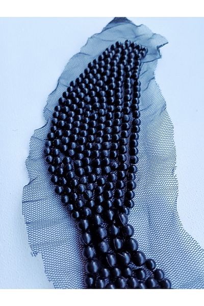 ALTAY TEKSTİL ÜRÜNLERİ Black Tulle Oval Collar with Pearls