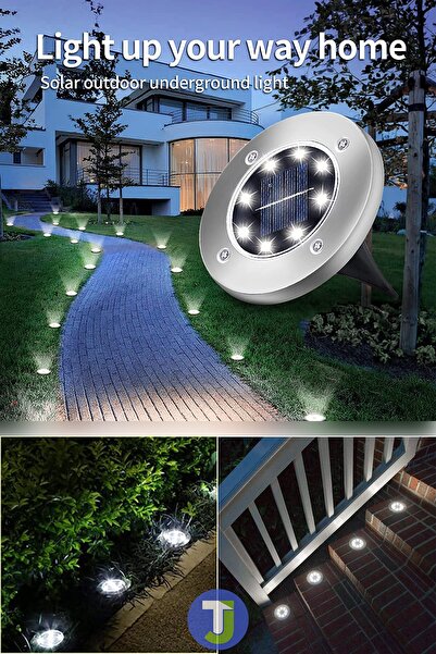 Technojet 4adet Beyaz Işık Solar 8 Ledli Kazıklı Çim Zemin Bahçe Aydınlatma G...