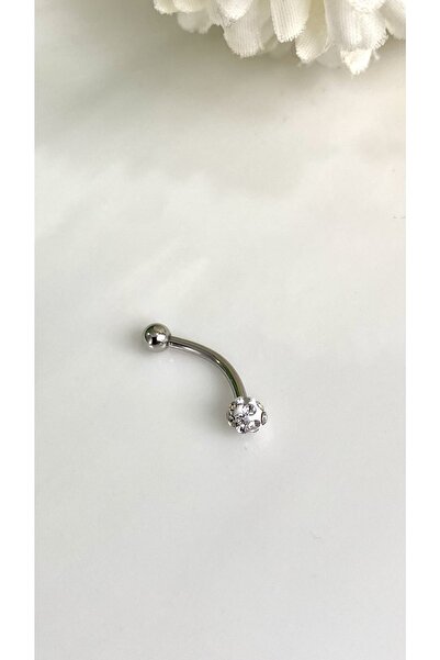 JustGAF Gümüş Renk Zirkon Taşlı 316 L Çelik Göbek Piercing